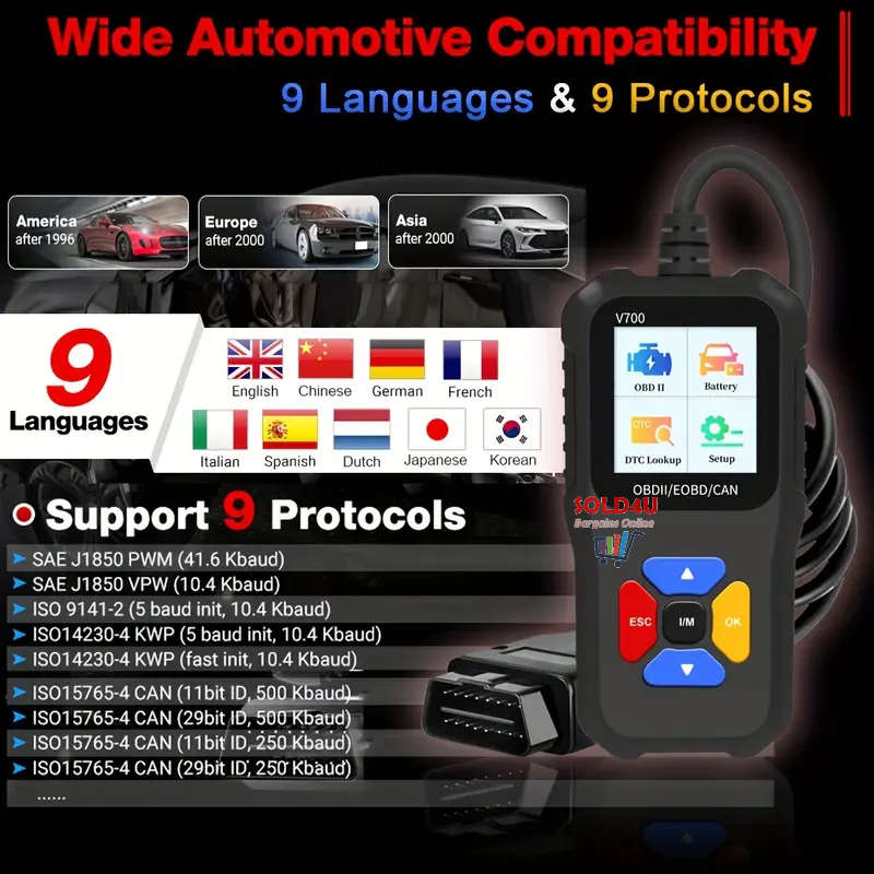 V700 1.8 inch Color Car Fault Detector Code Reader OBD2 Scanner Diagnostic Tool Car Several Models