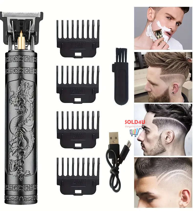 Vintage Professional USB Rechargeable Cordless Electric Hair Clippers Razor Trimmer