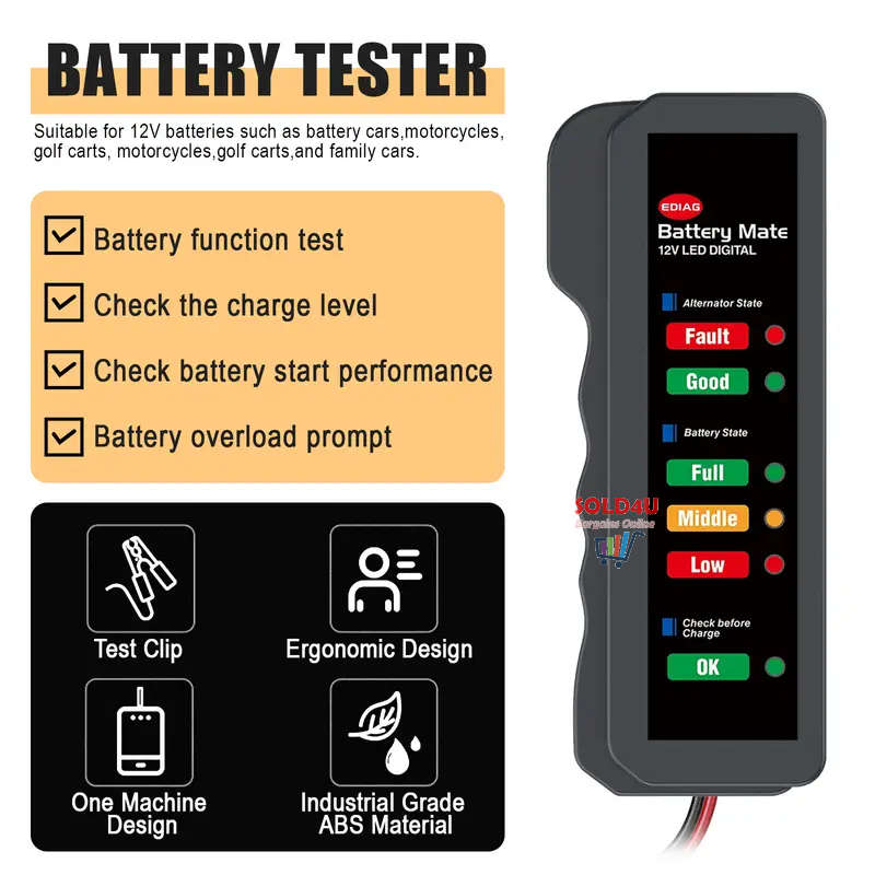 12V Mini Car Battery Tester Digital Alternator Tester 6LED For Motorcycle & Car Auto Battery Tester
