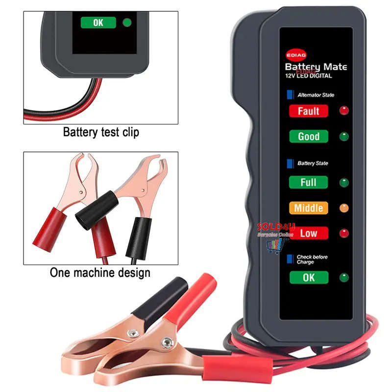 12V Mini Car Battery Tester Digital Alternator Tester 6LED For Motorcycle & Car Auto Battery Tester