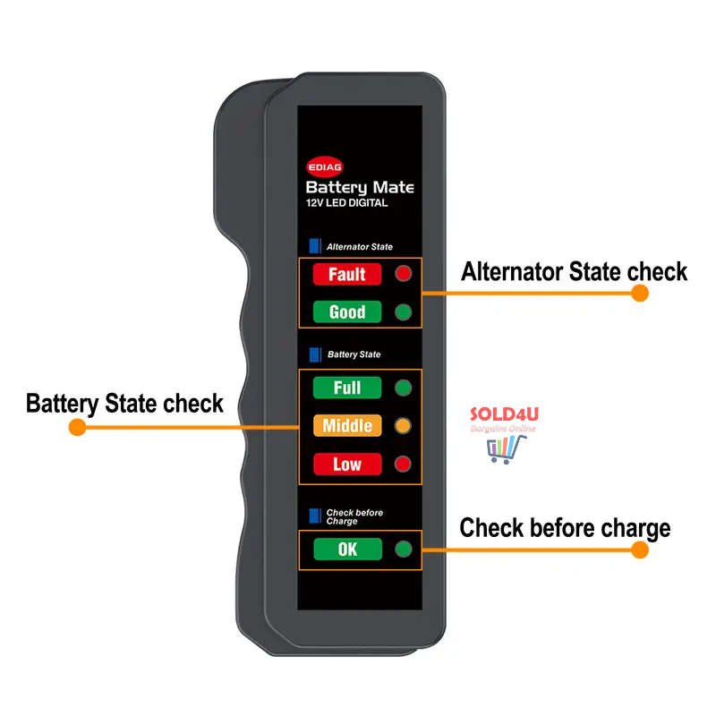 12V Mini Car Battery Tester Digital Alternator Tester 6LED For Motorcycle & Car Auto Battery Tester