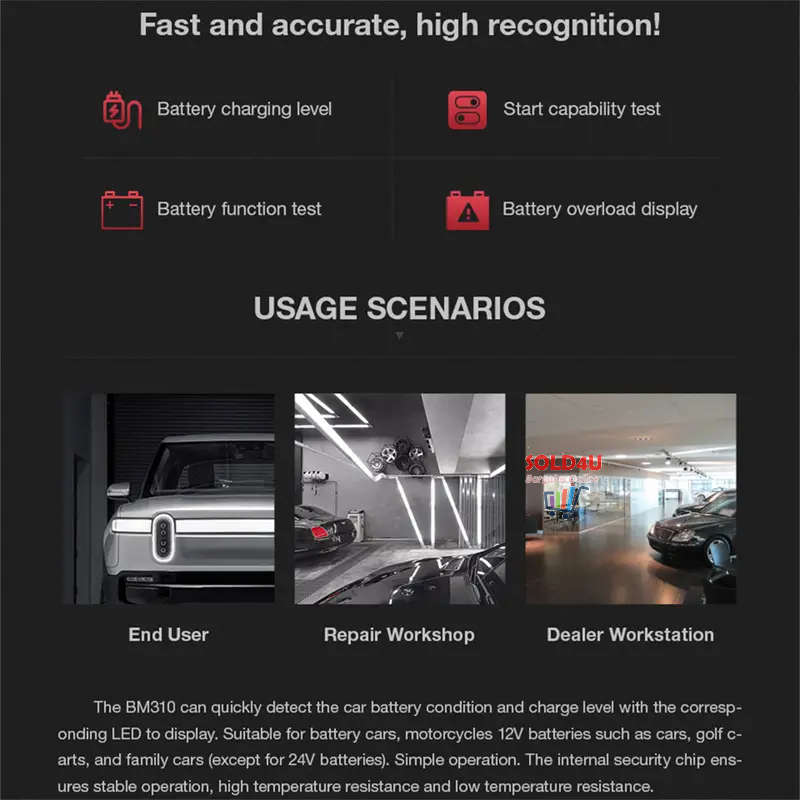 12V Mini Car Battery Tester Digital Alternator Tester 6LED For Motorcycle & Car Auto Battery Tester