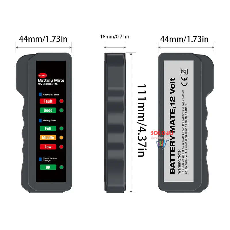 12V Mini Car Battery Tester Digital Alternator Tester 6LED For Motorcycle & Car Auto Battery Tester