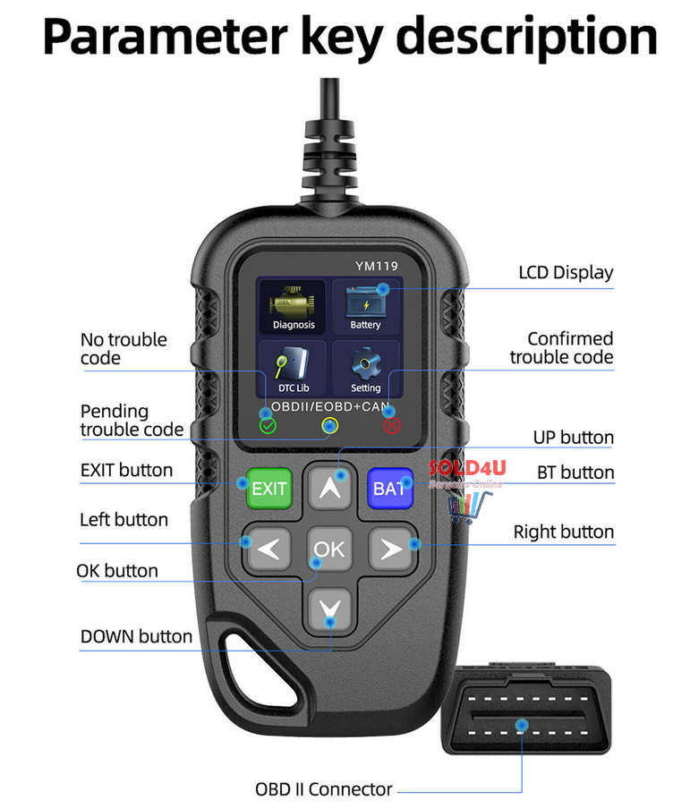 OBD II 1.8 inch Color Car Fault Detector Code Reader OBD2 Scanner Diagnostic Tool Car YM119