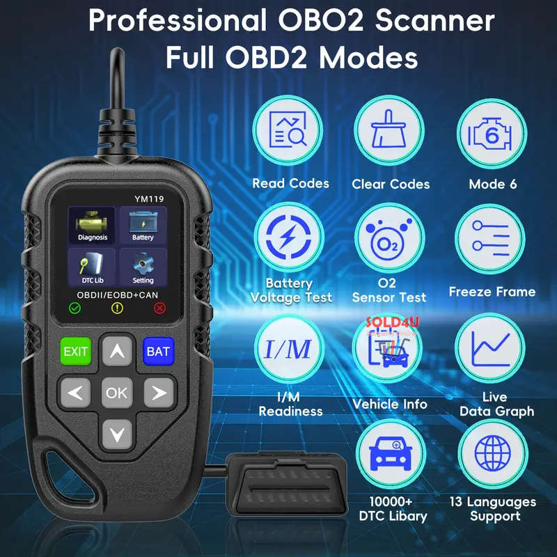 OBD II 1.8 inch Color Car Fault Detector Code Reader OBD2 Scanner Diagnostic Tool Car YM119