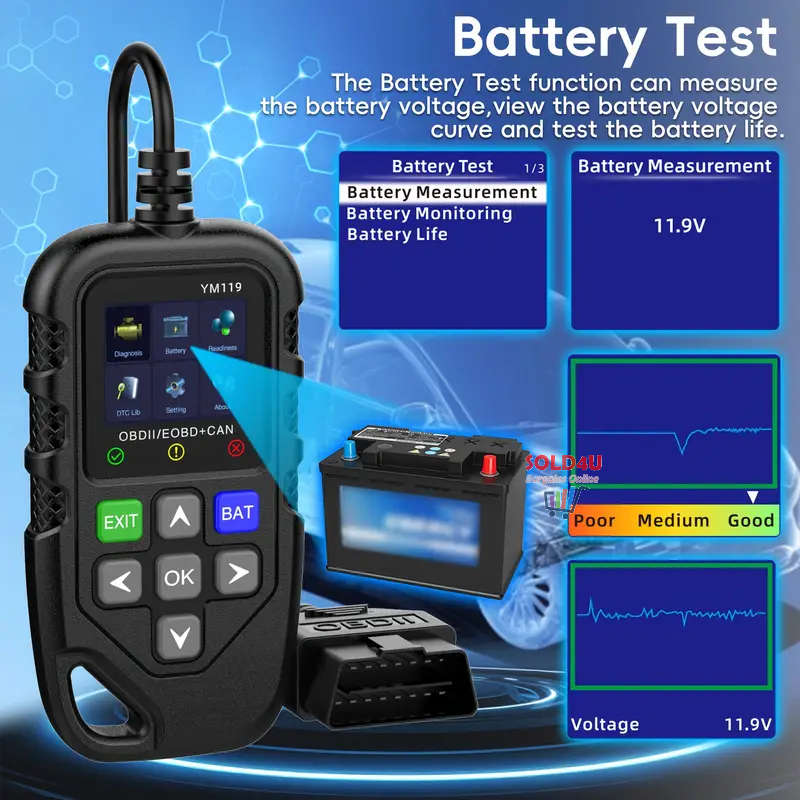 OBD II 1.8 inch Color Car Fault Detector Code Reader OBD2 Scanner Diagnostic Tool Car YM119