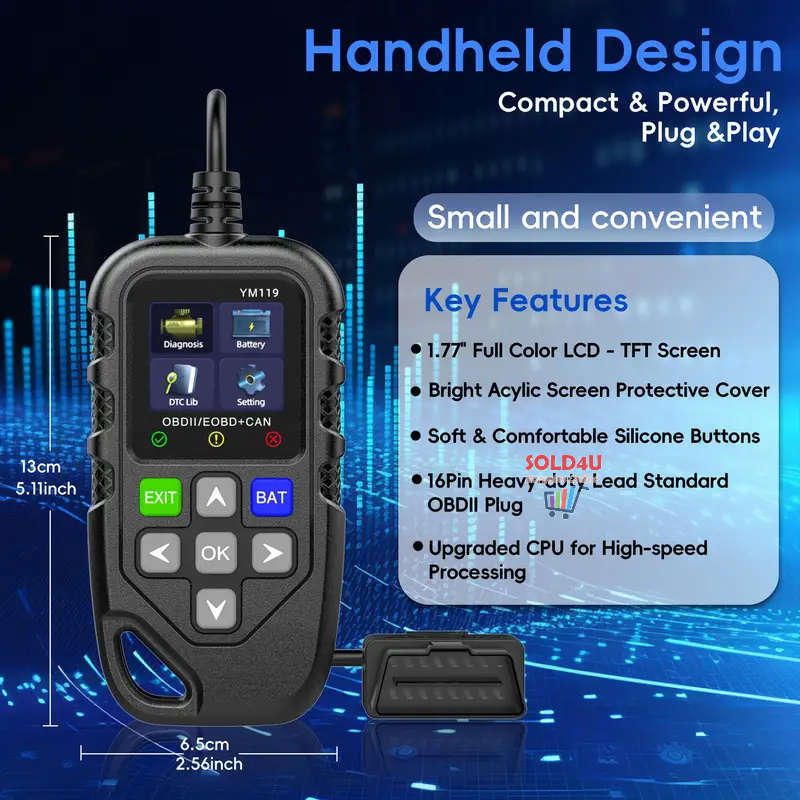OBD II 1.8 inch Color Car Fault Detector Code Reader OBD2 Scanner Diagnostic Tool Car YM119