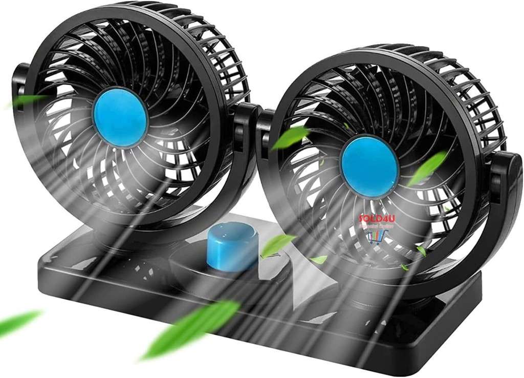 Car Fan Dual Head 2 Speed Electric Air Circulator Portable Vehicle Fan - USB PORT powered