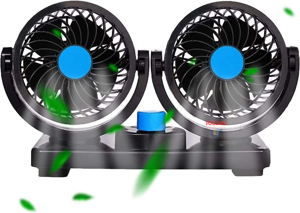 Car Fan Dual Head 2 Speed Electric Air Circulator Portable Vehicle Fan - USB PORT powered