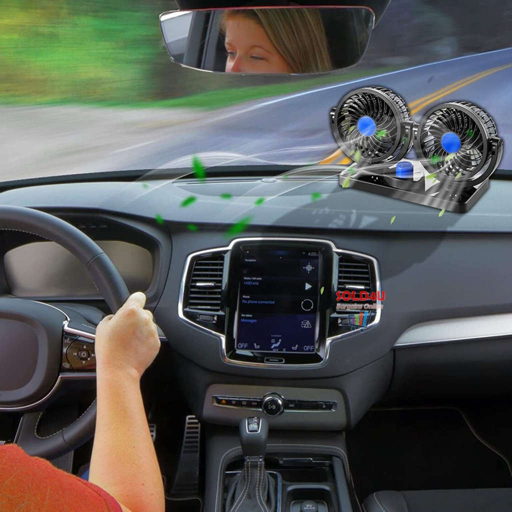 Car Fan Dual Head 2 Speed Electric Air Circulator Portable Vehicle Fan - USB PORT powered