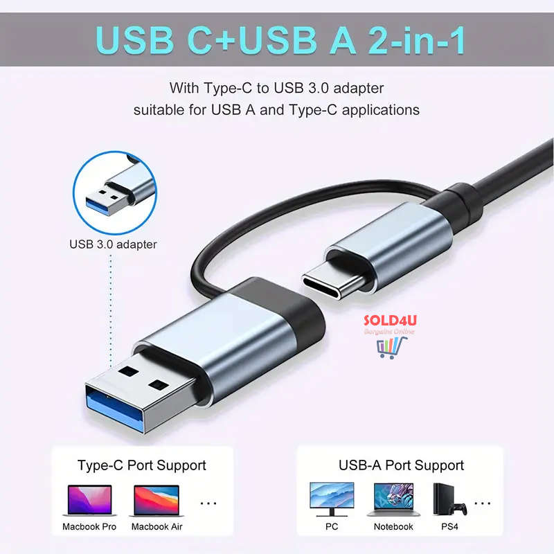 8 in 2 USB-C Adapter Hub Docking Station High Speed USB 3.0/2.0 8 Port USB HUB Card Reader SD TF