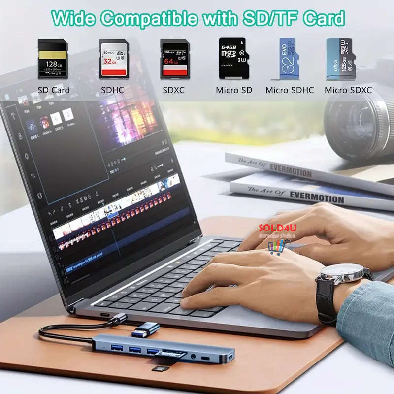 8 in 2 USB-C Adapter Hub Docking Station High Speed USB 3.0/2.0 8 Port USB HUB Card Reader SD TF