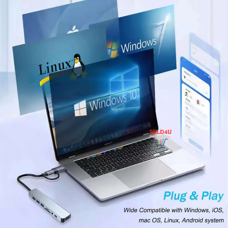 8 in 2 USB-C Adapter Hub Docking Station High Speed USB 3.0/2.0 8 Port USB HUB Card Reader SD TF