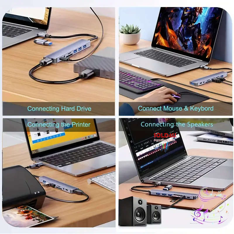 8 in 2 USB-C Adapter Hub Docking Station High Speed USB 3.0/2.0 8 Port USB HUB Card Reader SD TF