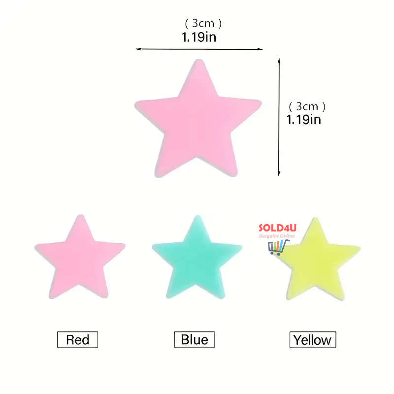 100pcs set 3cm Stars Luminous Stickers Wall Stickers Flourescent Home Decor