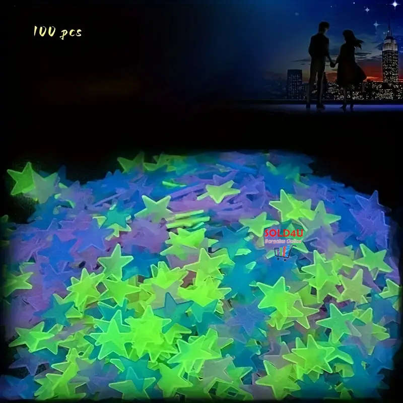 100pcs set 3cm Stars Luminous Stickers Wall Stickers Flourescent Home Decor