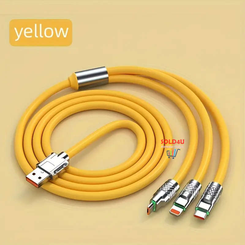 3in1 Super Fast 120w USB Charger Cable Compatible with iPhone Samsung Xiaomi (Random Colours)