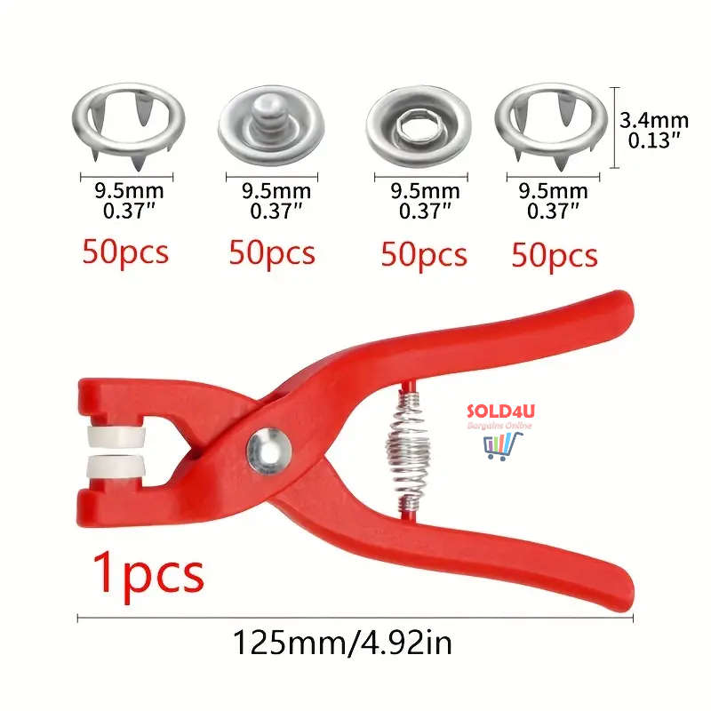 50Piece SET Snap Button Kit Metal Sewing Rings Buttons Press Studs Pliers Home Sewing Supplies
