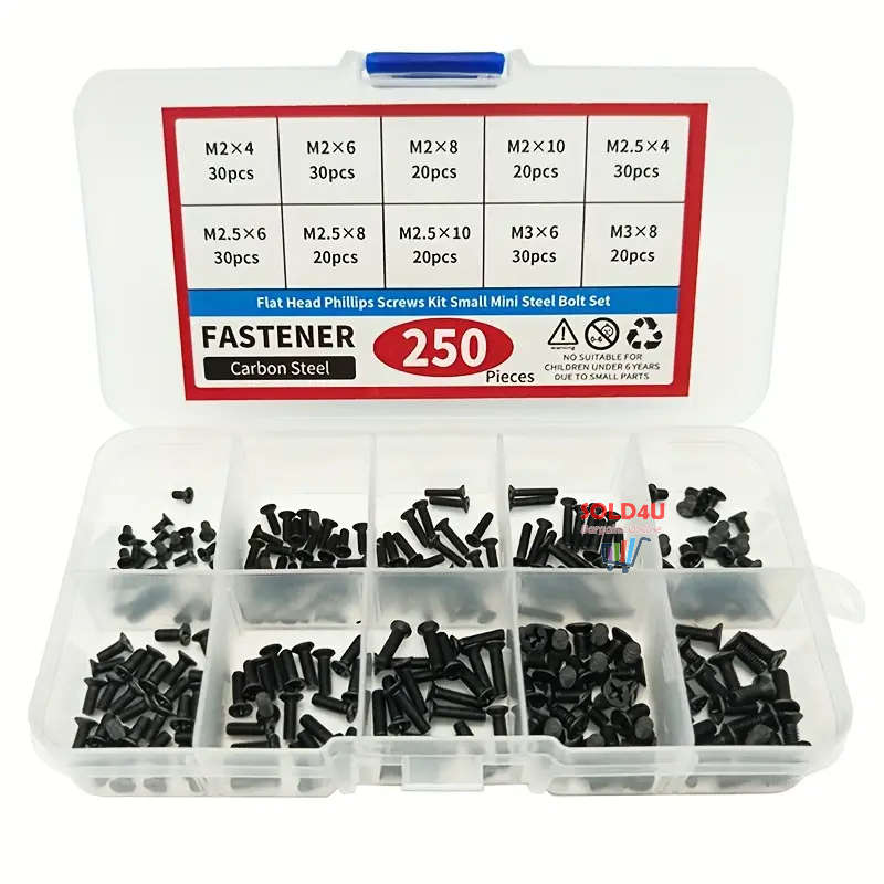 250pcs/set M2 M2.5 M3 Screws Flat Head Phillips Screws Laptop Notebook Screws Set Kit Assorted