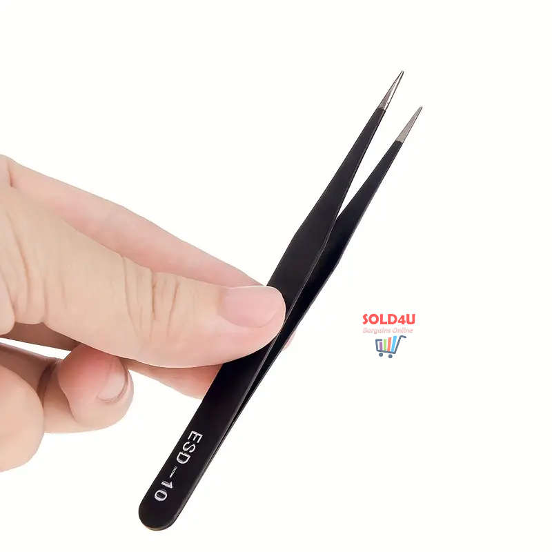6pcs Precision Long Tweezers Set ESD Anti-Static Stainless Steel Tweezers Repair Tools