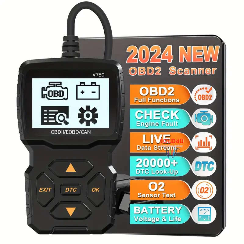 V750 2.4 inch Big Screen Car Fault Detector Code Reader OBD2 Scanner Diagnostic Tool Car Since 1996