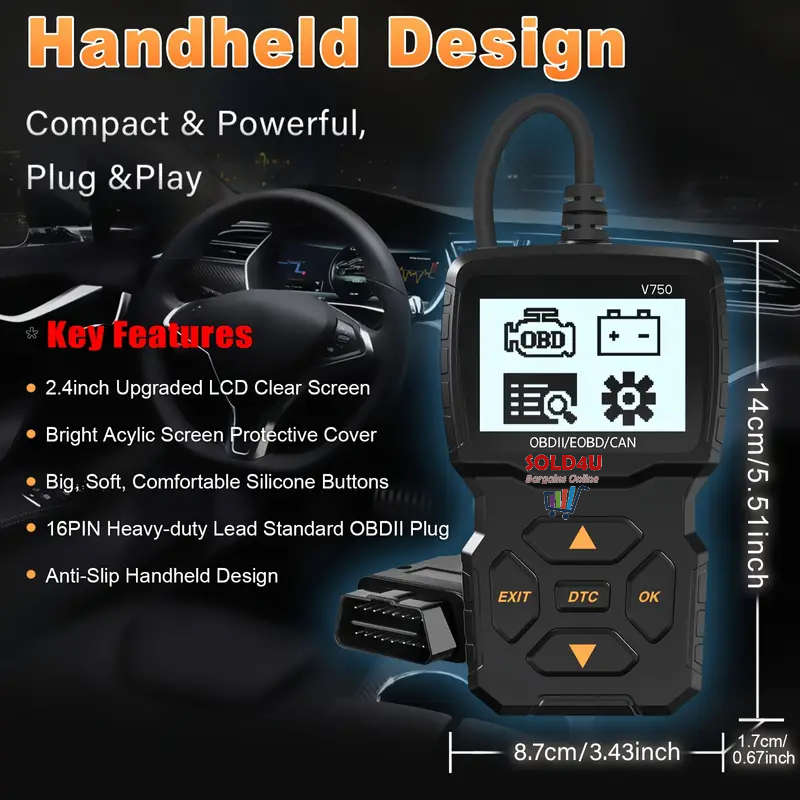 V750 2.4 inch Big Screen Car Fault Detector Code Reader OBD2 Scanner Diagnostic Tool Car Since 1996