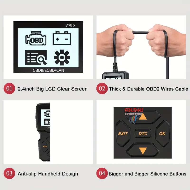 V750 2.4 inch Big Screen Car Fault Detector Code Reader OBD2 Scanner Diagnostic Tool Car Since 1996