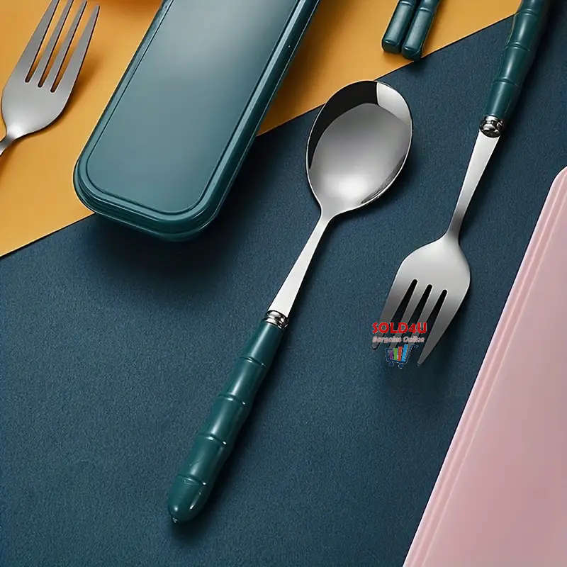 3pc set BLUE Portable Cutlery Set Kitchen Fork Chopsticks Spoon Stainless Steel Tableware 3 Piece