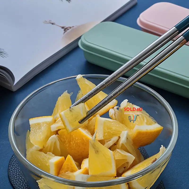 3pc set BLUE Portable Cutlery Set Kitchen Fork Chopsticks Spoon Stainless Steel Tableware 3 Piece