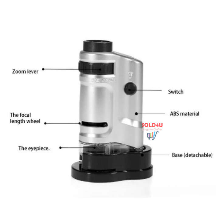 Pocket Microscope Monocular Zoom HD Handheld Magnifier Comes with LED Light