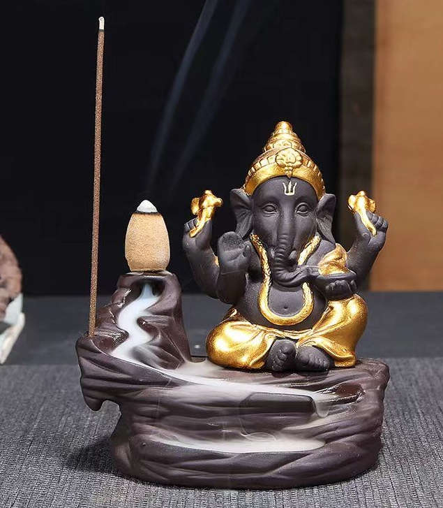 Ganesha Smoke Fountain Cone Holder Decorative Showpiece Incense Burner Elephant God