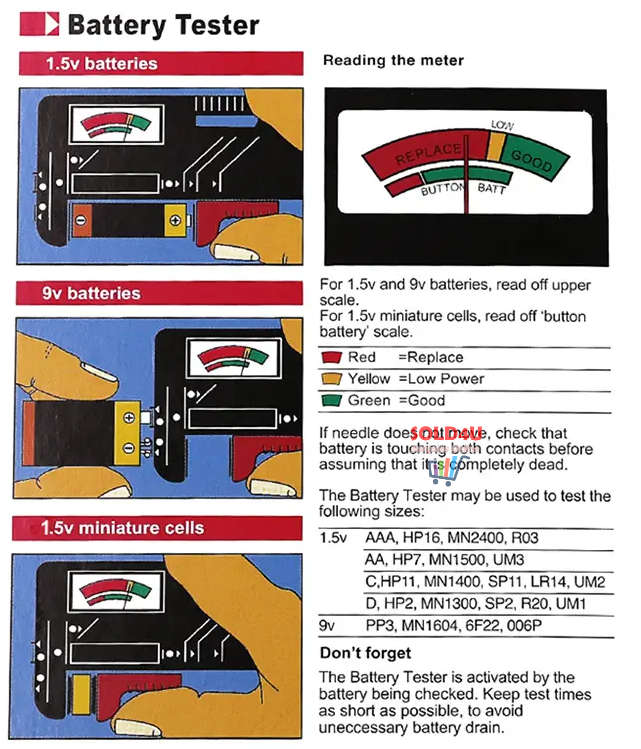 Universal Battery Tester - Quickly Check AA/AAA/C/D/9V/1.5V Batteries  BT168