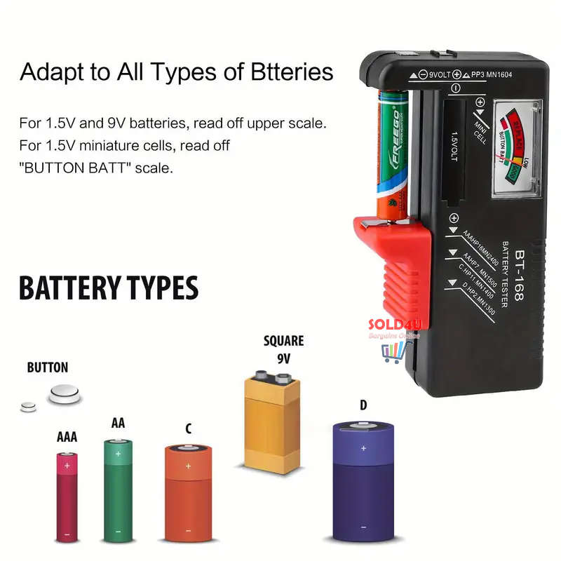 Universal Battery Tester - Quickly Check AA/AAA/C/D/9V/1.5V Batteries  BT168