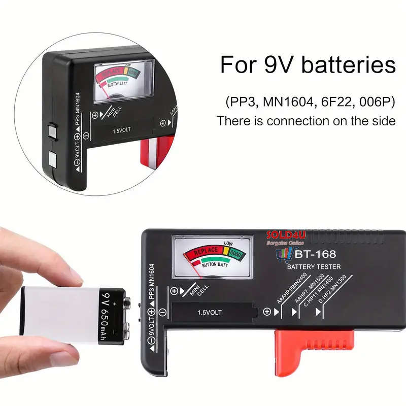 Universal Battery Tester - Quickly Check AA/AAA/C/D/9V/1.5V Batteries  BT168