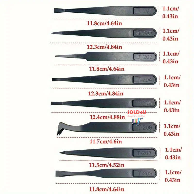 8pcs Tweezer SET Black Carbon Fiber Plastic Tweezers Repair Accessories Set Tools