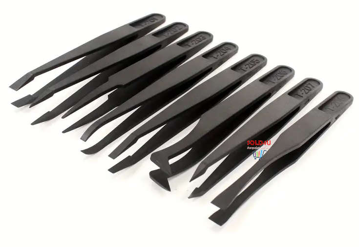 8pcs Tweezer SET Black Carbon Fiber Plastic Tweezers Repair Accessories Set Tools