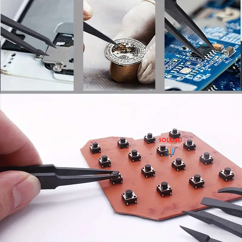 8pcs Tweezer SET Black Carbon Fiber Plastic Tweezers Repair Accessories Set Tools