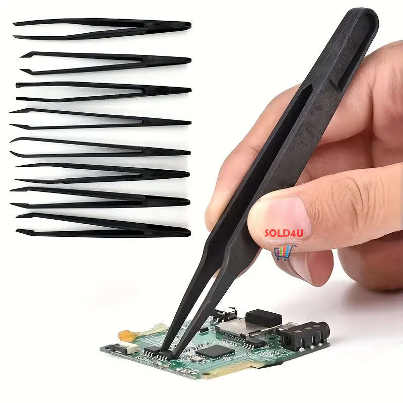 8pcs Tweezer SET Black Carbon Fiber Plastic Tweezers Repair Accessories Set Tools