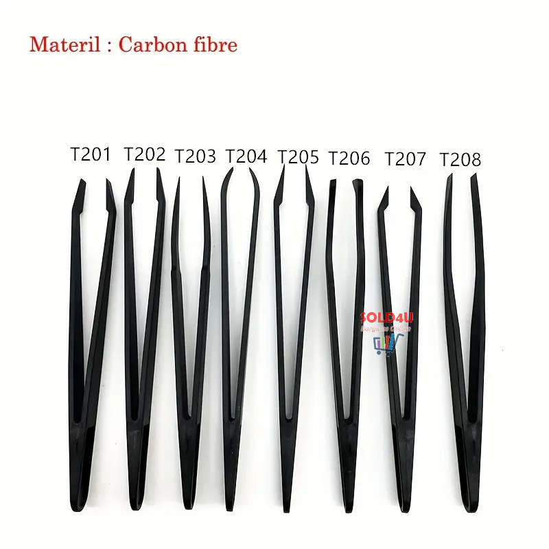 8pcs Tweezer SET Black Carbon Fiber Plastic Tweezers Repair Accessories Set Tools