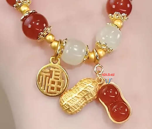 Red Faux Jade Beads Elegant Hand String Lucky Peanut Pendant Fu Brand Girls Bracelet