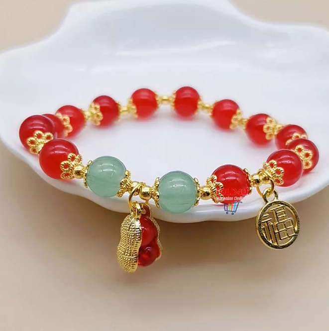Red Faux Jade Beads Elegant Hand String Lucky Peanut Pendant Fu Brand Girls Bracelet