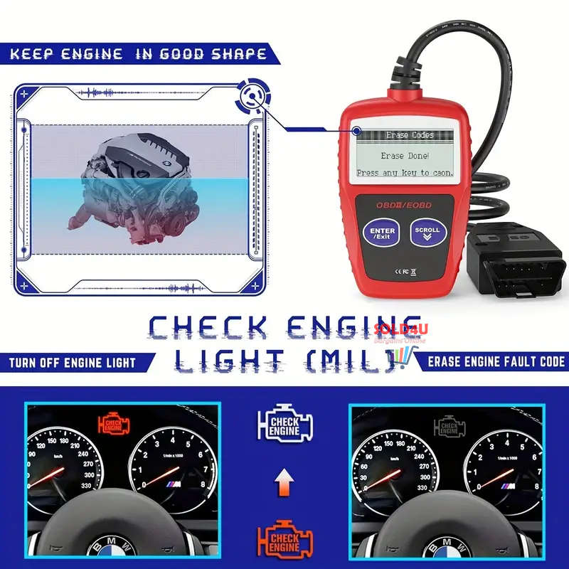 MS309 Car Fault Detector Code Reader OBD2 Scanner Diagnostic Tool Car Several Models (Red or Black)