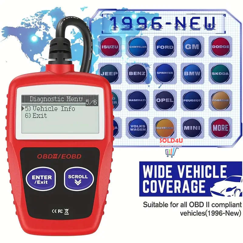 MS309 Car Fault Detector Code Reader OBD2 Scanner Diagnostic Tool Car Several Models (Red or Black)