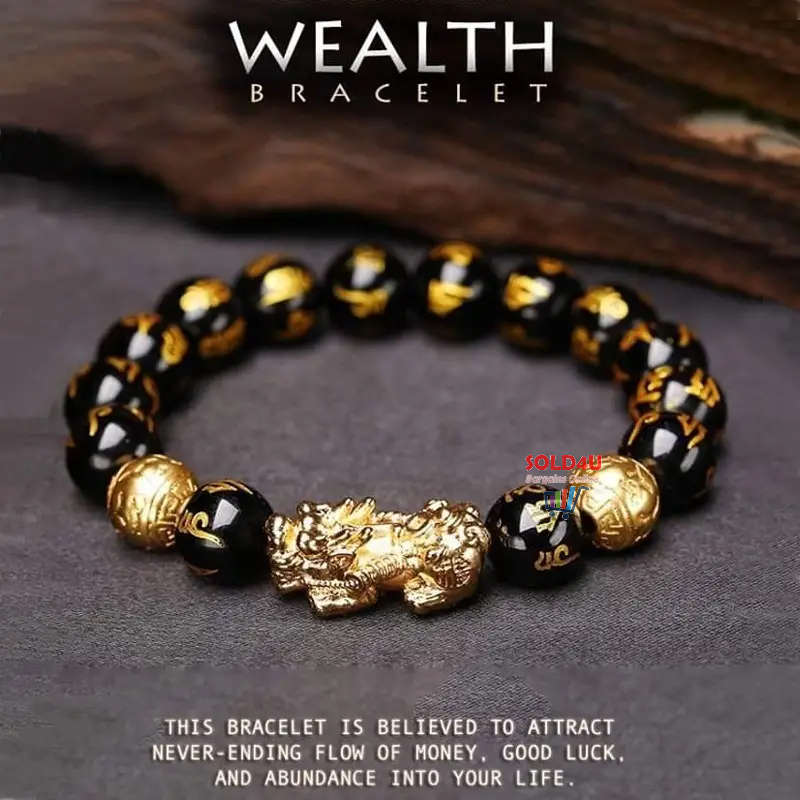 Pi Xiu Bracelet Feng Shui Black Obsidian Fortune Beads Unisex Bracelet