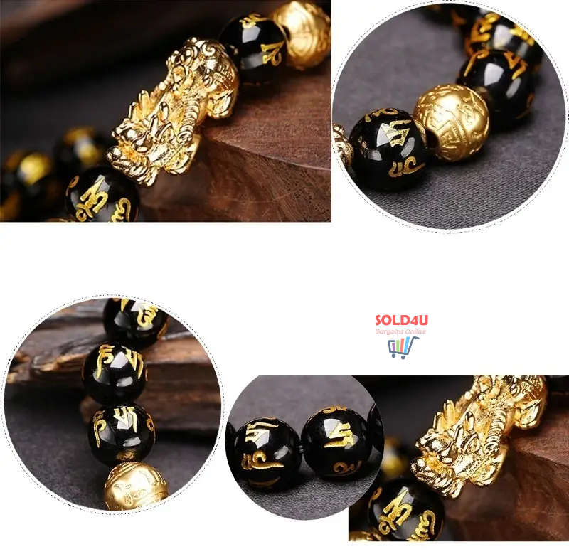 Pi Xiu Bracelet Feng Shui Black Obsidian Fortune Beads Unisex Bracelet