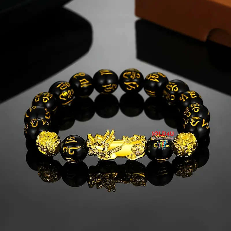 Pi Xiu Bracelet Feng Shui Black Obsidian Fortune Beads Unisex Bracelet