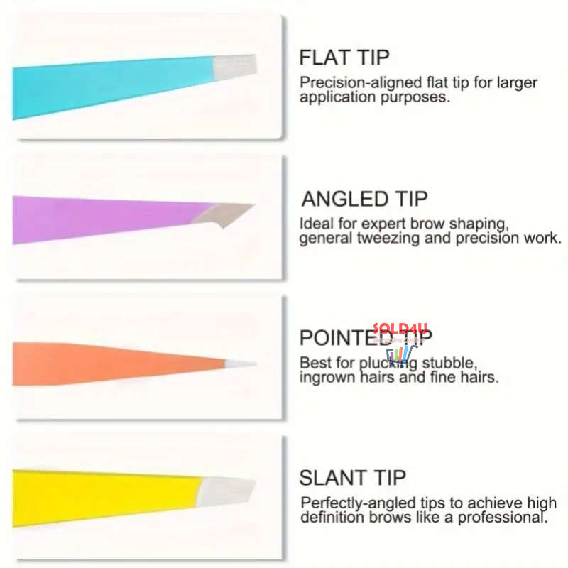 4pcs Set Eyebrow Tweezers S/Steel Tweezers For Hair Removal, 4 Different Types Tweezers