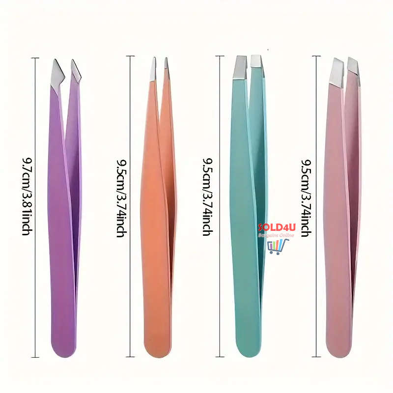 4pcs Set Eyebrow Tweezers S/Steel Tweezers For Hair Removal, 4 Different Types Tweezers