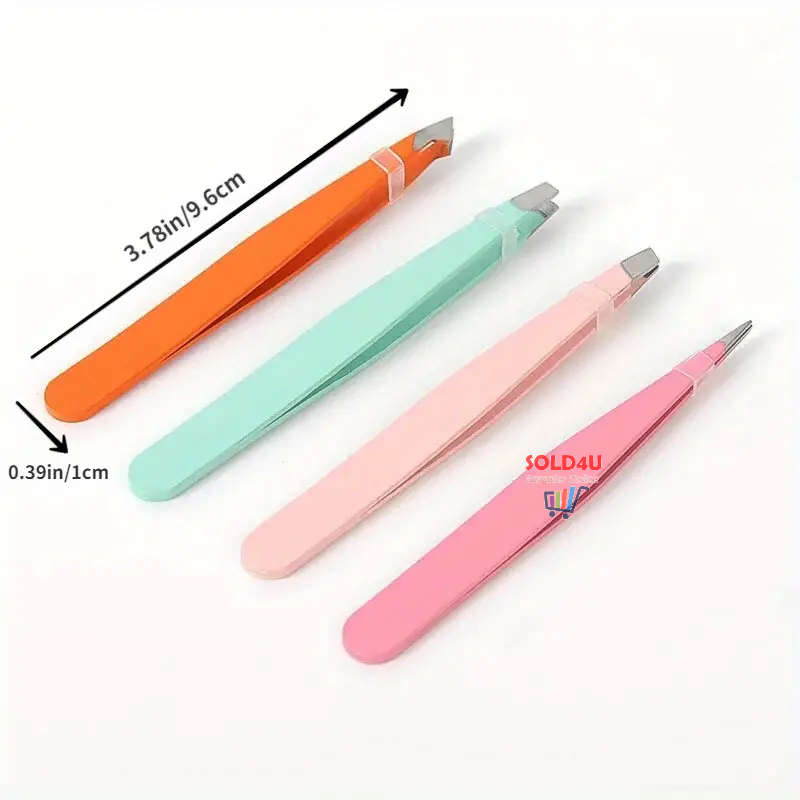 4pcs Set Eyebrow Tweezers S/Steel Tweezers For Hair Removal, 4 Different Types Tweezers