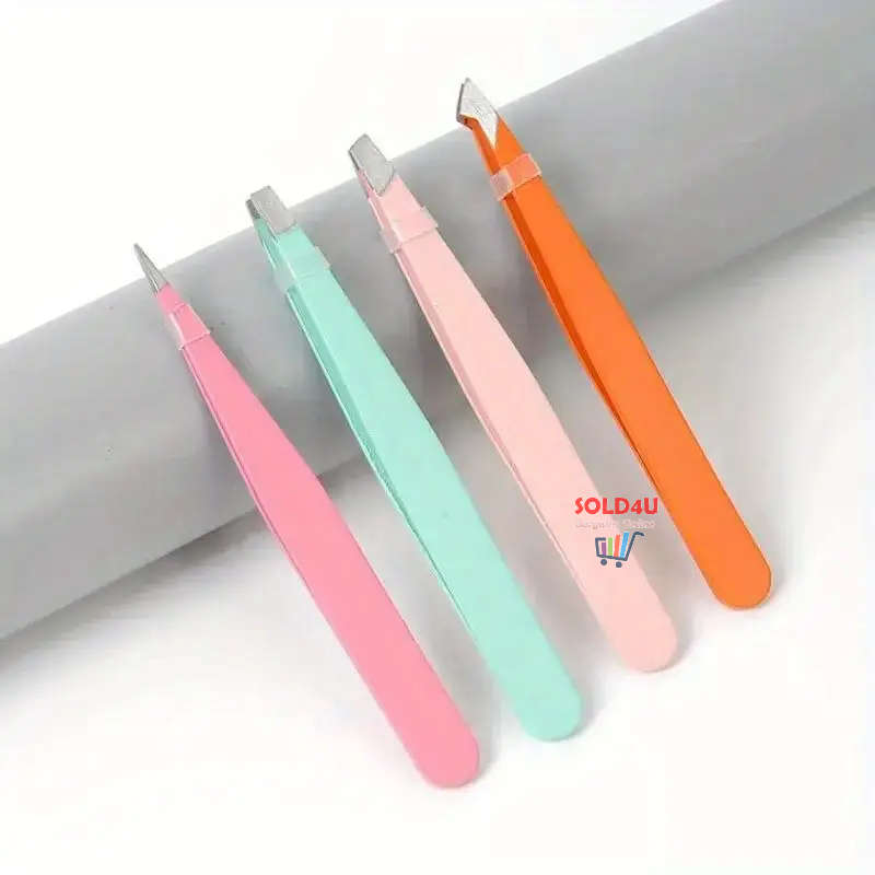 4pcs Set Eyebrow Tweezers S/Steel Tweezers For Hair Removal, 4 Different Types Tweezers